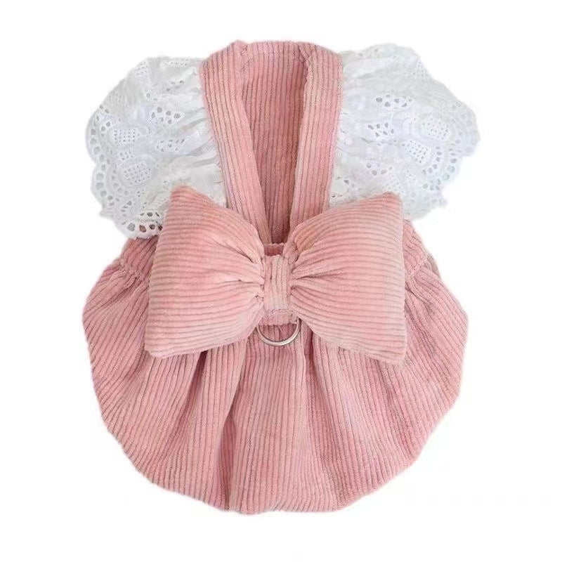 Corduroy Pumpkin Skirt Pet Dress with Bow