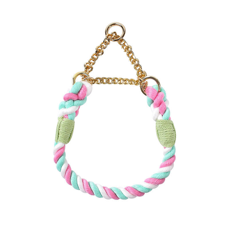 Woven Pet Dog Leash and Collar with Gold Accessories