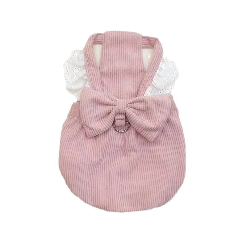 Corduroy Pumpkin Skirt Pet Dress with Bow