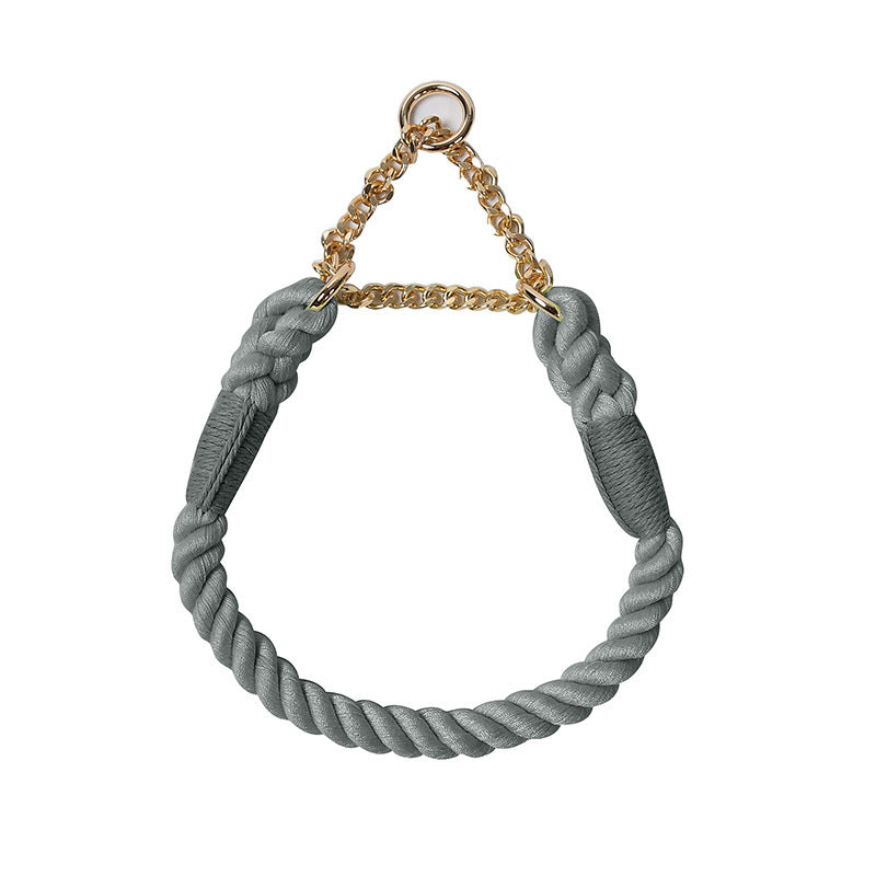 Woven Pet Dog Leash and Collar with Gold Accessories