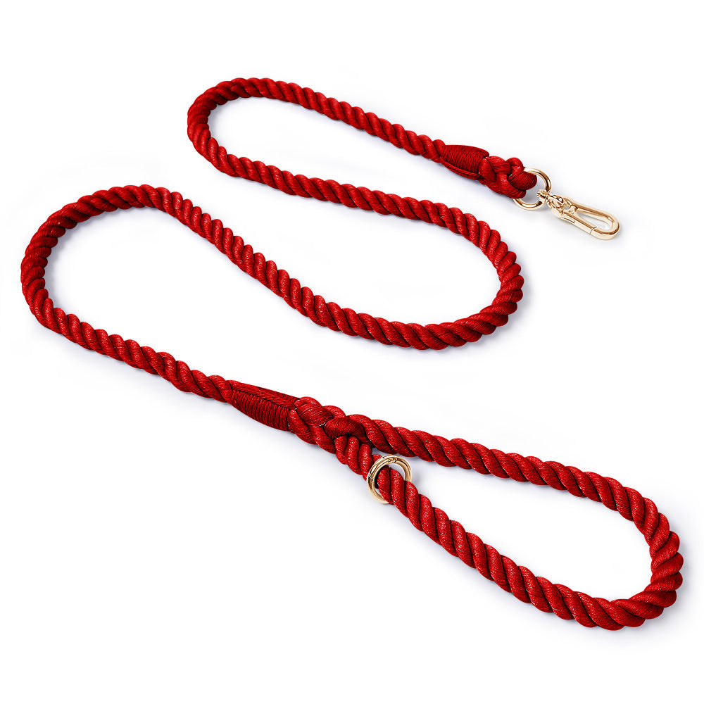 Woven Pet Dog Leash and Collar with Gold Accessories