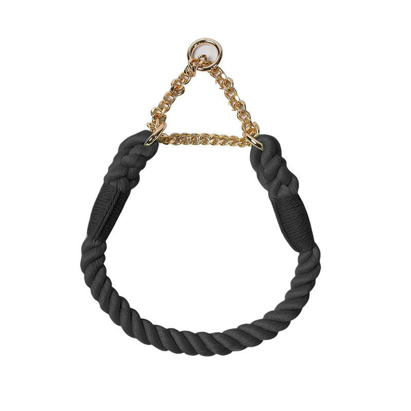 Woven Pet Dog Leash and Collar with Gold Accessories