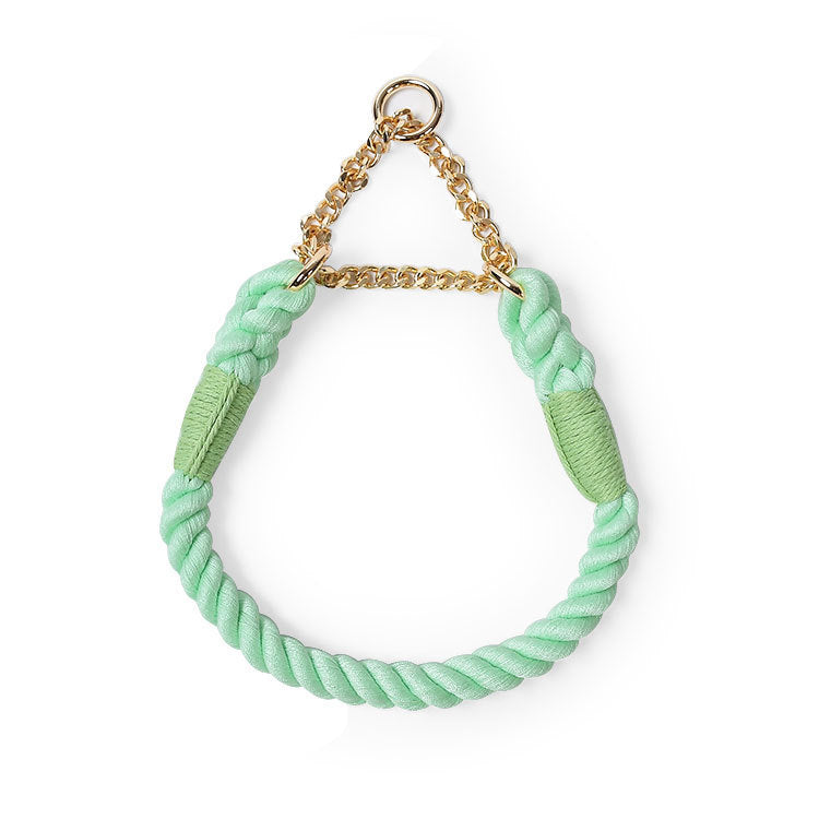 Woven Pet Dog Leash and Collar with Gold Accessories