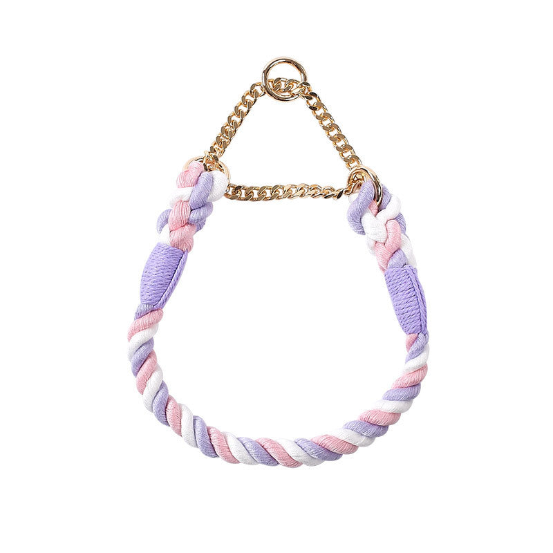 Woven Pet Dog Leash and Collar with Gold Accessories
