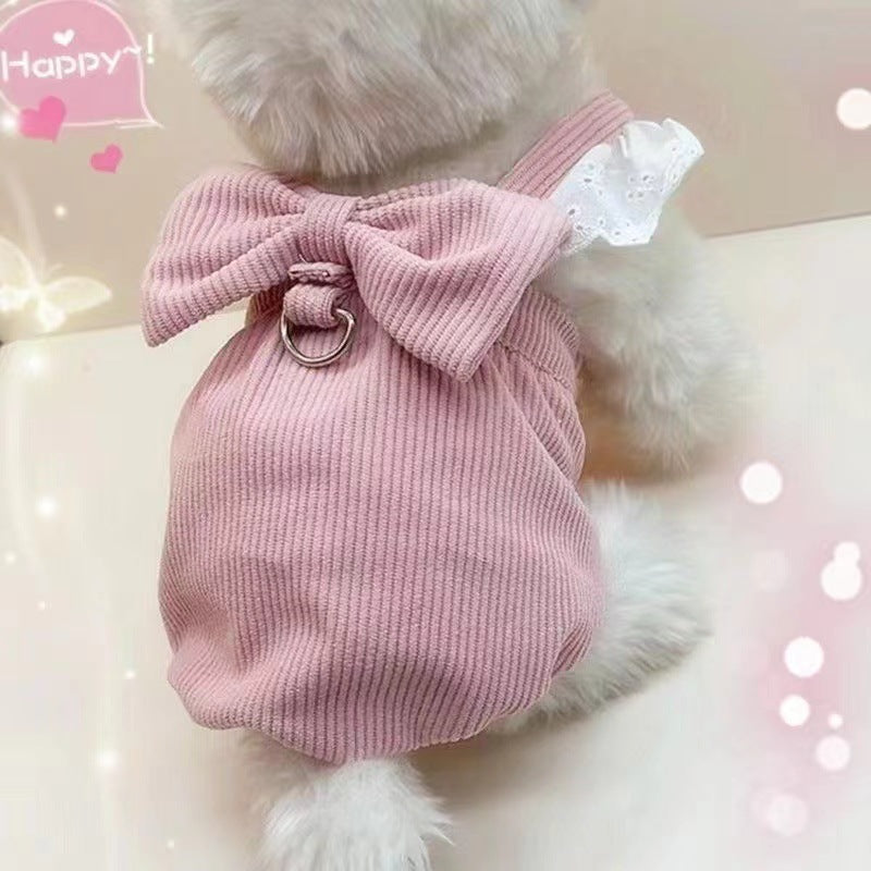 Corduroy Pumpkin Skirt Pet Dress with Bow