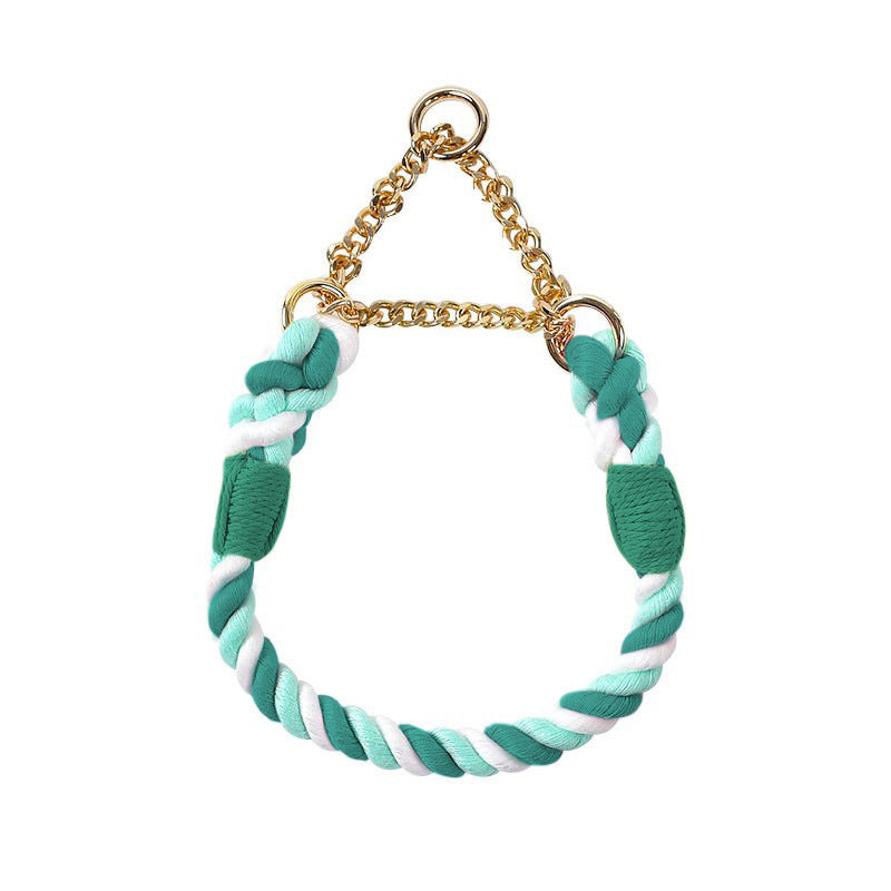 Woven Pet Dog Leash and Collar with Gold Accessories